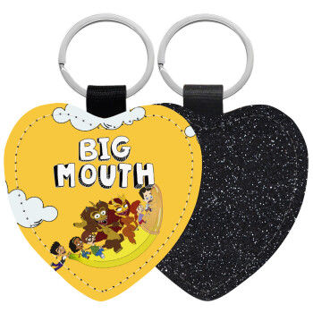 Big mouth, Μπρελόκ PU δερμάτινο glitter καρδιά ΜΑΥΡΟ