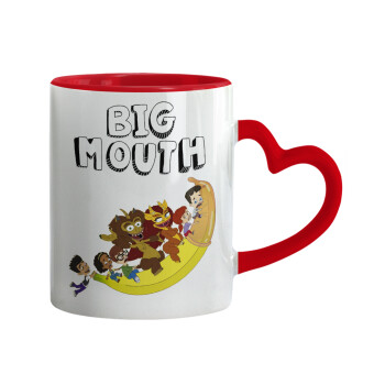 Big mouth, Mug heart red handle, ceramic, 330ml