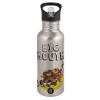 Water bottle Silver with straw, stainless steel 600ml