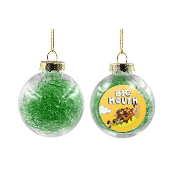 Big mouth, Transparent Christmas tree ball ornament with green filling 8cm