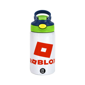 Roblox red, Children's hot water bottle, stainless steel, with safety straw, green, blue (350ml)