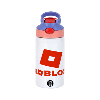 Roblox red, Children's hot water bottle, stainless steel, with safety straw, pink/purple (350ml)