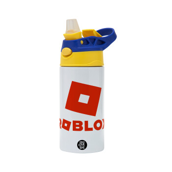 Roblox red, Children's hot water bottle, stainless steel, with safety straw, green, blue (360ml) BPA FREE