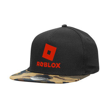 Roblox red, Adult Flat Snapback Hat Black/Camouflage, (100% COTTON TWILL, ADULT, UNISEX, ONE SIZE)