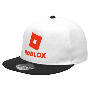 Roblox red, Καπέλο Ενηλίκων Flat Snapback Λευκό/Μαύρο, (100% ΒΑΜΒΑΚΕΡΟ Twill, ΕΝΗΛΙΚΩΝ, UNISEX, ONE SIZE)