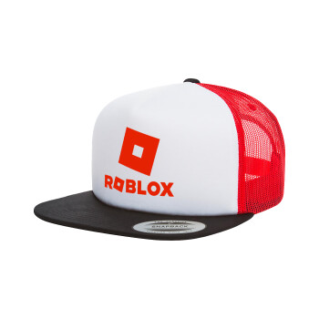 Roblox red, Adult Foam Flat Snapback with Mesh Black-White-Red (POLYESTER, ADULT, UNISEX, ONE SIZE)