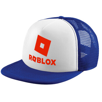 Roblox red, Child's Soft Trucker Hat with Blue/White Mesh (POLYESTER, CHILD, ONE SIZE)