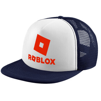 Roblox red, Adult Soft Trucker Hat with Dark Blue/White Mesh (POLYESTER, ADULT, UNISEX, ONE SIZE)