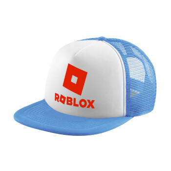 Roblox red, Child's Soft Trucker Hat with Blue/White Mesh (POLYESTER, CHILD, ONE SIZE)