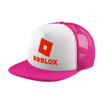 Roblox red, Child's Soft Trucker Hat with Pink/White Mesh (POLYESTER, CHILD, ONE SIZE)