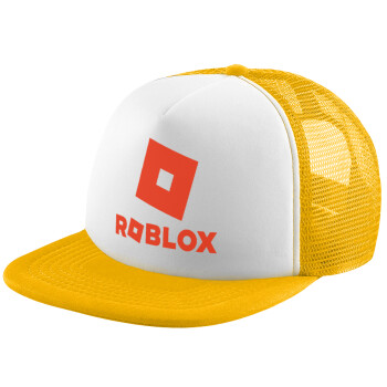 Roblox red, Adult Soft Trucker Hat with Yellow/White Mesh (POLYESTER, ADULT, UNISEX, ONE SIZE)