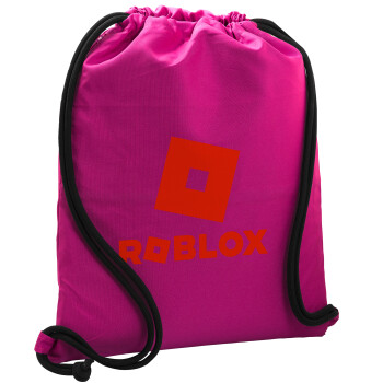 Roblox red, Τσάντα πλάτης πουγκί GYMBAG Φούξια, με τσέπη (40x48cm) & χονδρά κορδόνια