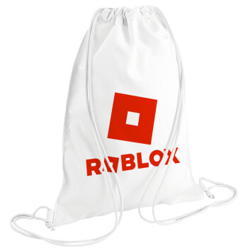 Roblox red, Τσάντα πλάτης πουγκί GYMBAG λευκή (28x40cm)