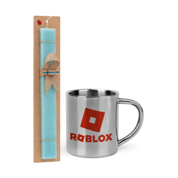 Roblox red, Πασχαλινό Σετ, μεταλλική κούπα θερμό (300ml) & πασχαλινή λαμπάδα αρωματική πλακέ (30cm) (ΤΙΡΚΟΥΑΖ)