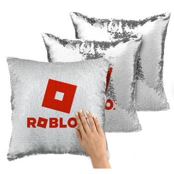 Roblox red, Μαξιλάρι καναπέ Μαγικό Ασημένιο με πούλιες 40x40cm περιέχεται το γέμισμα