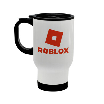 Roblox red, Κούπα ταξιδιού ανοξείδωτη με καπάκι, διπλού τοιχώματος (θερμό) λευκή 450ml