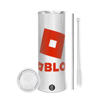 Roblox red, Eco friendly stainless steel tumbler 600ml, with metal straw & cleaning brush