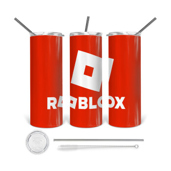 Roblox red, 360 Eco friendly ποτήρι θερμό (tumbler) από ανοξείδωτο ατσάλι 600ml, με μεταλλικό καλαμάκι & βούρτσα καθαρισμού