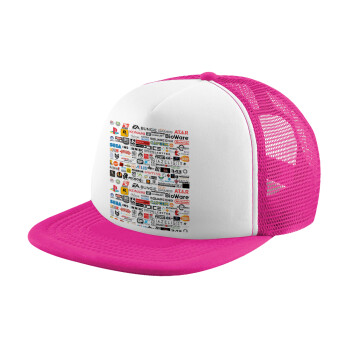 Video Game Studio Logos, Καπέλο Ενηλίκων Soft Trucker με Δίχτυ Pink/White (POLYESTER, ΕΝΗΛΙΚΩΝ, UNISEX, ONE SIZE)