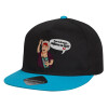 Child's Flat Snapback Hat, Black/Blue (100% COTTON, CHILD, UNISEX, ONE SIZE)