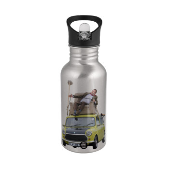 Mr. Bean mini 1000, Water bottle Silver with straw, stainless steel 500ml
