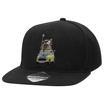 Mr. Bean mini 1000, Καπέλο Ενηλίκων Flat Snapback Μαύρο, (100% ΒΑΜΒΑΚΕΡΟ TWILL, ΕΝΗΛΙΚΩΝ, UNISEX, ONE SIZE)