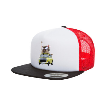 Mr. Bean mini 1000, Adult Foam Flat Snapback with Mesh Black-White-Red (POLYESTER, ADULT, UNISEX, ONE SIZE)