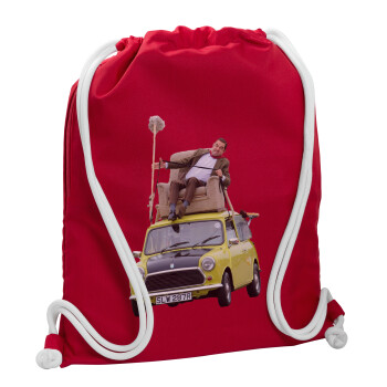 Mr. Bean mini 1000, Τσάντα πλάτης πουγκί GYMBAG Κόκκινη, με τσέπη (40x48cm) & χονδρά κορδόνια
