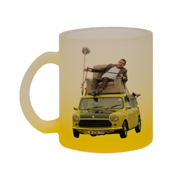 Mr. Bean mini 1000, Κούπα γυάλινη δίχρωμη με βάση το κίτρινο ματ, 330ml
