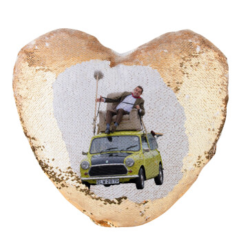 Mr. Bean mini 1000, Μαξιλάρι καναπέ καρδιά Μαγικό Χρυσό με πούλιες 40x40cm περιέχεται το  γέμισμα