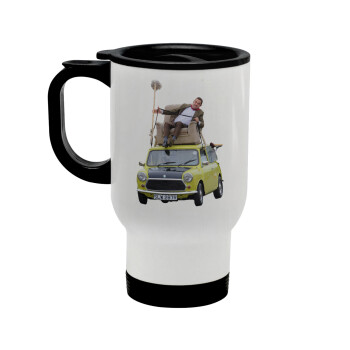 Mr. Bean mini 1000, Stainless steel travel mug with lid, double wall white 450ml