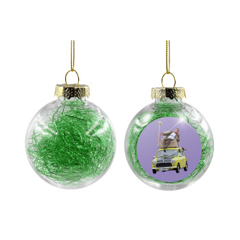 Mr. Bean mini 1000, Χριστουγεννιάτικη μπάλα δένδρου διάφανη με πράσινο γέμισμα 8cm