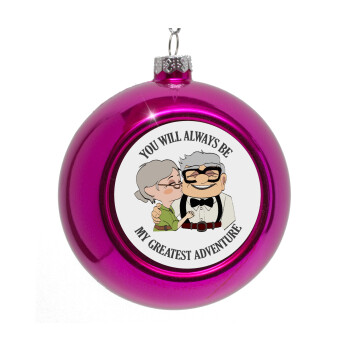 UP, YOU WILL ALWAYS BE MY GREATEST ADVENTURE, Purple Christmas tree ornament bauble 8cm