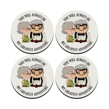 UP, YOU WILL ALWAYS BE MY GREATEST ADVENTURE, SET of 4 round wooden coasters (9cm)