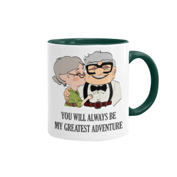 UP, YOU WILL ALWAYS BE MY GREATEST ADVENTURE, Mug colored green, ceramic, 330ml