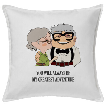 UP, YOU WILL ALWAYS BE MY GREATEST ADVENTURE, Sofa cushion White 50x50cm includes filling