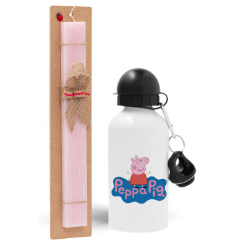 Πέππα το γουρουνάκι μπλε με όνομα, Easter Set, metallic aluminum bottle (500ml) & aromatic flat Easter candle (30cm) (PINK)