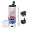 Travel Tumbler 2 Lids, with metal straw & cleaning brush (Stainless steel 304 Food grade, BPA free, 600ml)