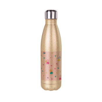 Πέππα το γουρουνάκι και οι φίλοι της, Glitter gold stainless steel thermos bottle, double-walled, 500ml