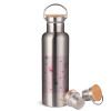 Stainless steel Silver with wooden lid (bamboo), double wall, 750ml