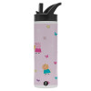 Metallic thermos bottle with straw & handle, stainless steel (Stainless steel 304), double-walled, 600ml.