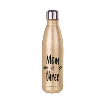 Mom of three, Glitter gold stainless steel thermos bottle, double-walled, 500ml