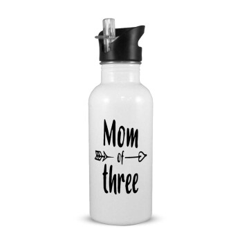 Mom of three, White water bottle with straw, stainless steel 600ml