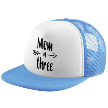 Mom of three, Child's Soft Trucker Hat with Blue/White Mesh (POLYESTER, CHILD, ONE SIZE)