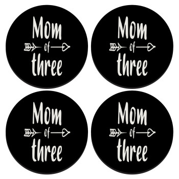 Mom of three, SET of 4 round wooden coasters (9cm)