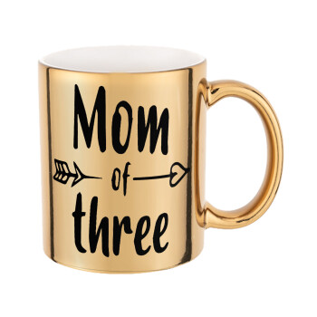 Mom of three, Mug ceramic, gold mirror, 330ml