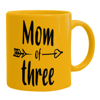 Mom of three, Ceramic coffee mug yellow, 330ml (1pcs)