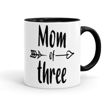 Mom of three, Κούπα χρωματιστή μαύρη, κεραμική, 330ml