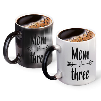 Mom of three, Color changing magic Mug, ceramic, 330ml when adding hot liquid inside, the black colour desappears (1 pcs)