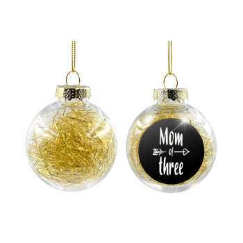 Mom of three, Transparent Christmas tree ball ornament with gold filling 8cm